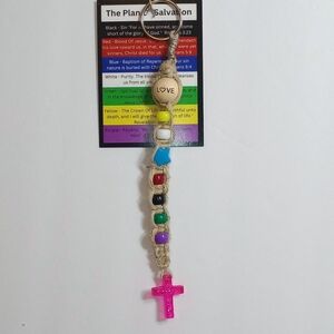 Salvation Faith Macrame Beaded Keychain with Pink Cross